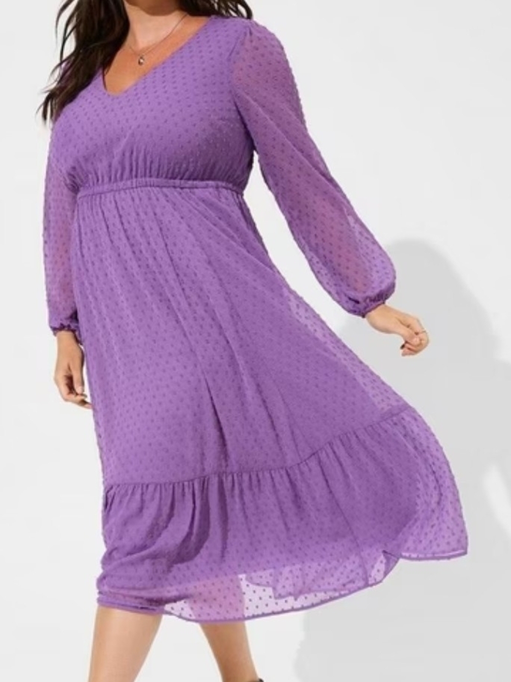 TORRID Purple Swiss Clip Dot A-Line Tea Length Dress 2x/18-20